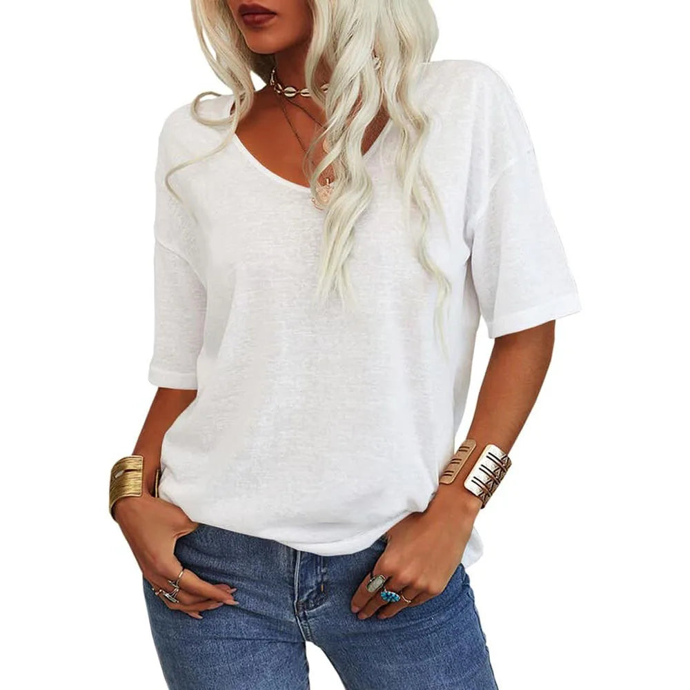 Amara | Women's Relaxed Scoop-Neck T-Shirt   - Color:White;Size:XS