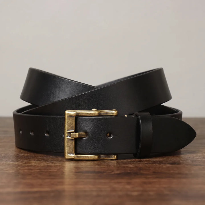 Ambrose | Men's Leather Buckle Belt  - Color:Black;Length:41.3 inches (105 cm)