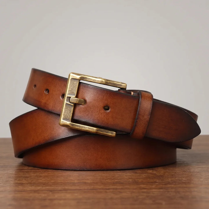 Ambrose | Men's Leather Buckle Belt  - Color:Brown;Length:41.3 inches (105 cm)