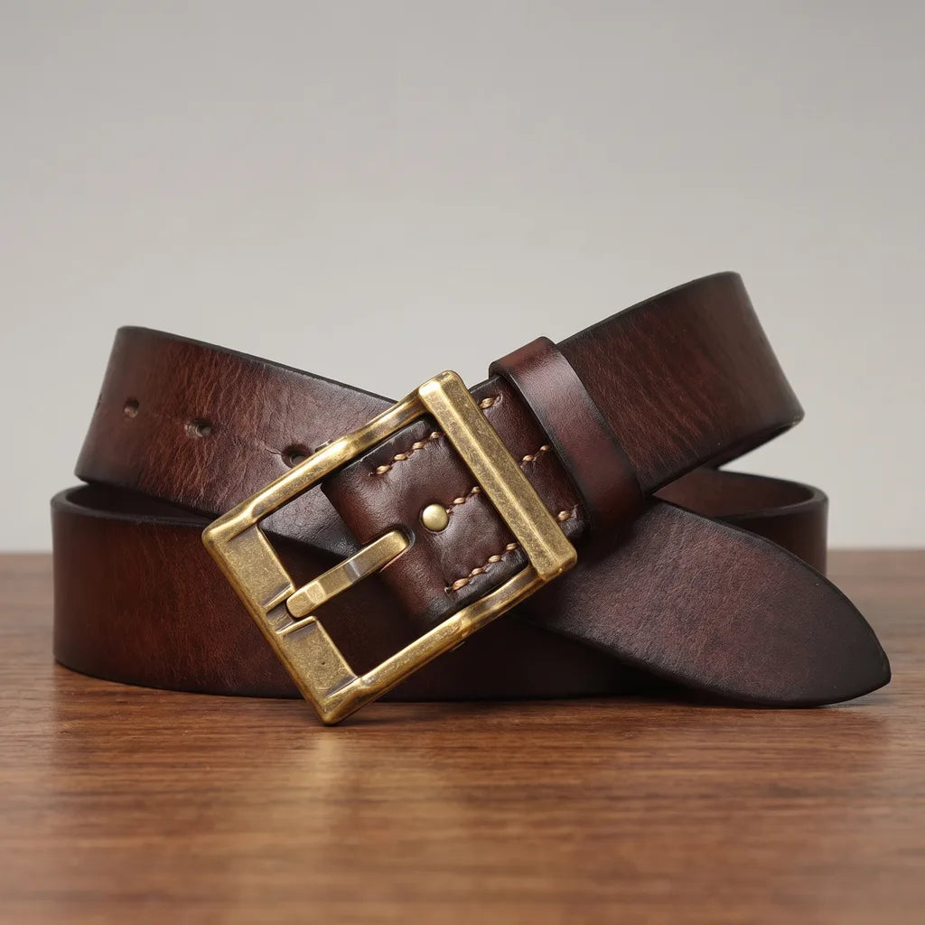 Ambrose | Men's Leather Buckle Belt  - Color:Dark Brown;Length:41.3 inches (105 cm)