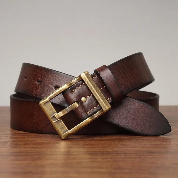 Ambrose | Men's Leather Buckle Belt  - Color:Dark Brown;Length:41.3 inches (105 cm)
