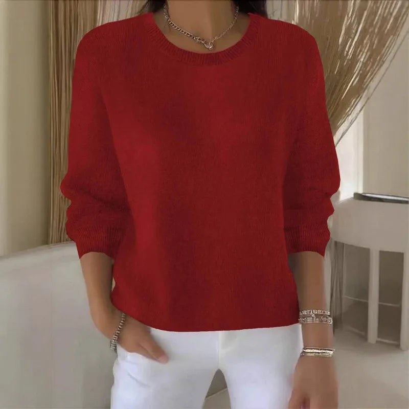 Ameera | Women's Relaxed Soft Knit Sweater  - Size:XS;Color:Red