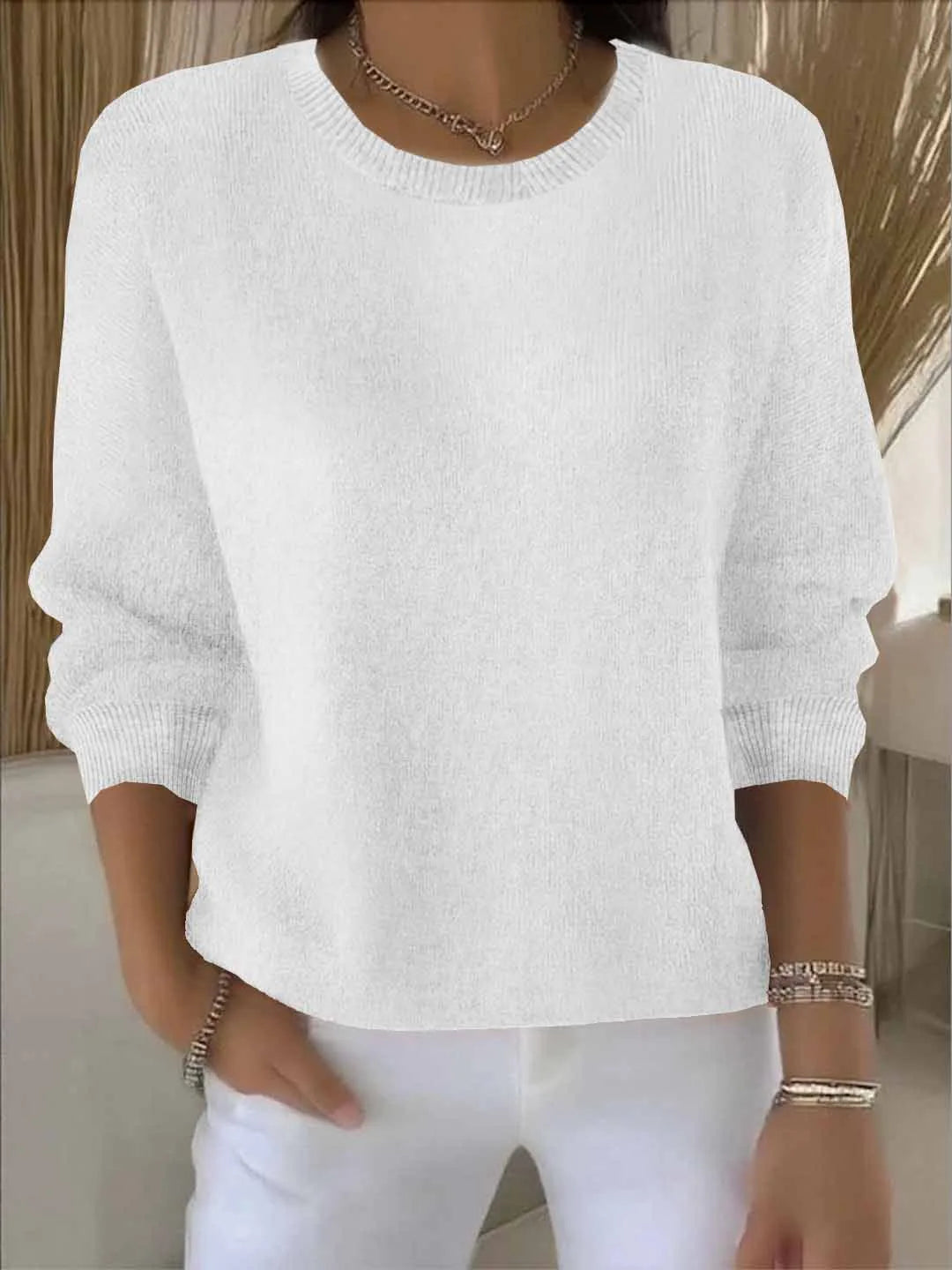 Ameera | Women's Relaxed Soft Knit Sweater  - Size:XS;Color:White