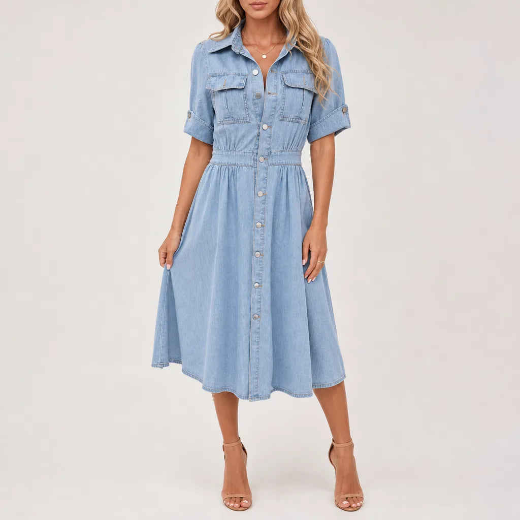 Amelie Denim Dress - Color:Blue;Size:S