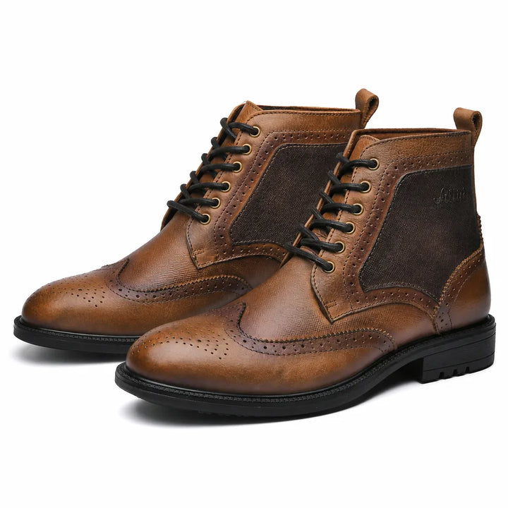 Ames Brogue lLeather Boots - Color:Brown;Size:US 7.5