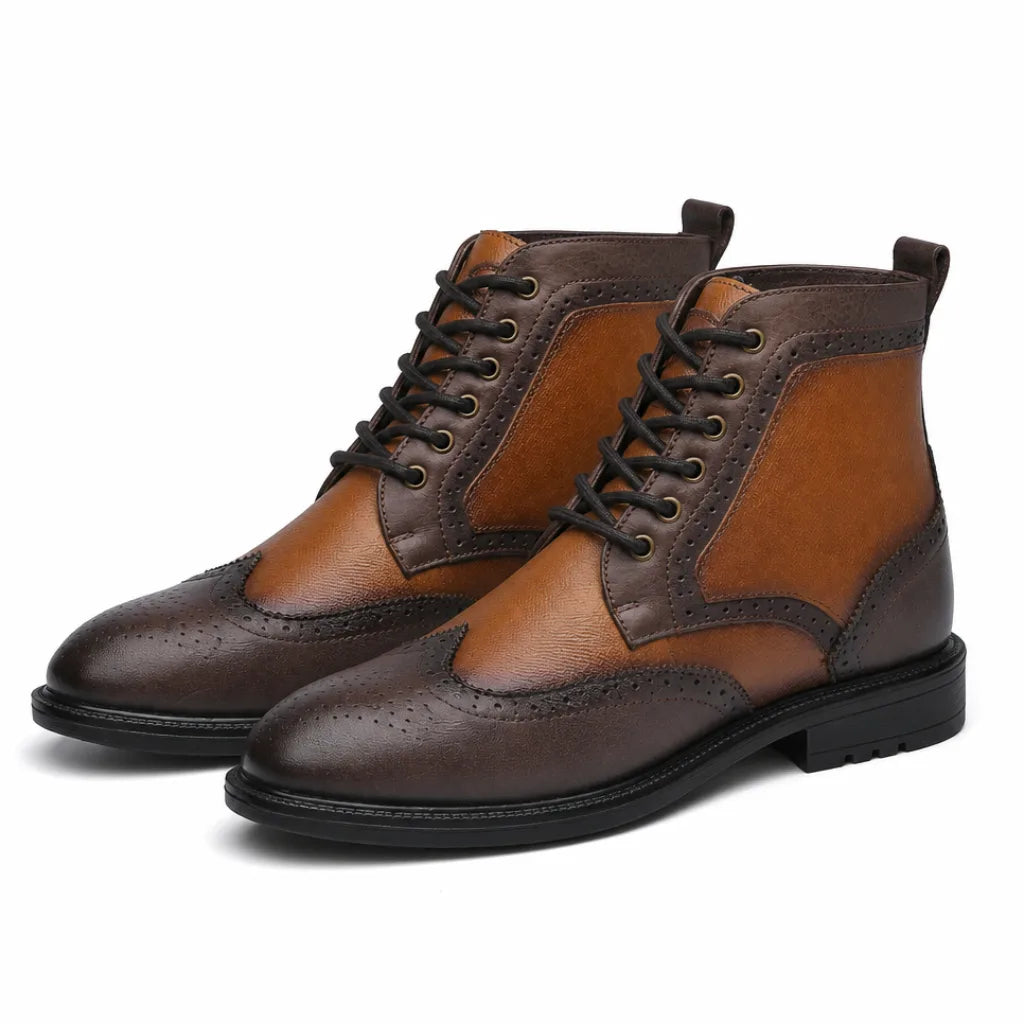 Ames Brogue lLeather Boots - Color:Chestnut;Size:US 7.5