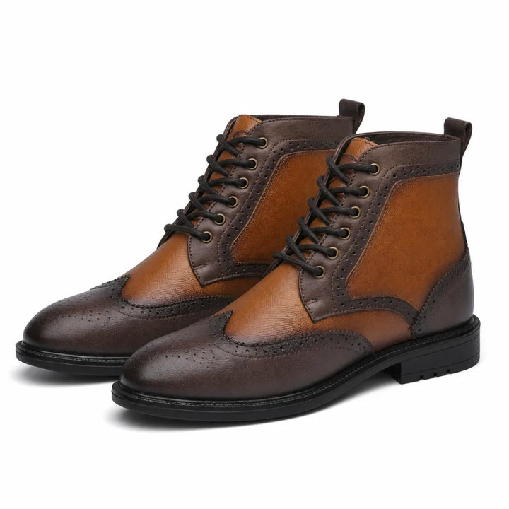 Ames Brogue lLeather Boots - Color:Chestnut;Size:US 7.5