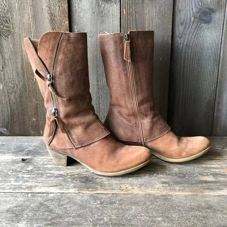 Amina | Women's Western Mid-Calf Boots - Color:Brown;Size:35