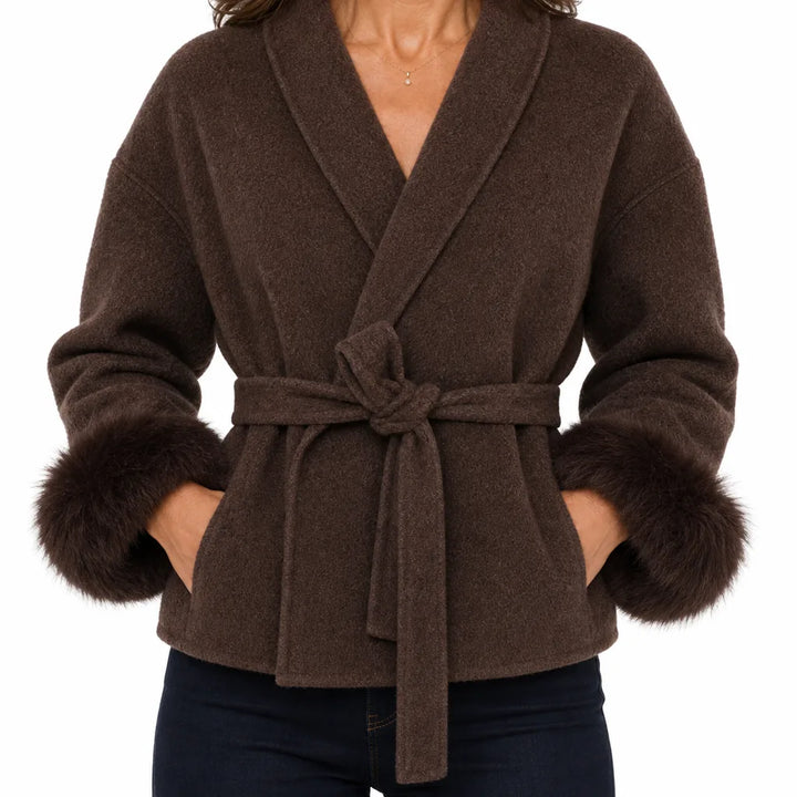 Anastasia | Women's Short Cropped Trench Coat - Color:Brown;Size:XS
