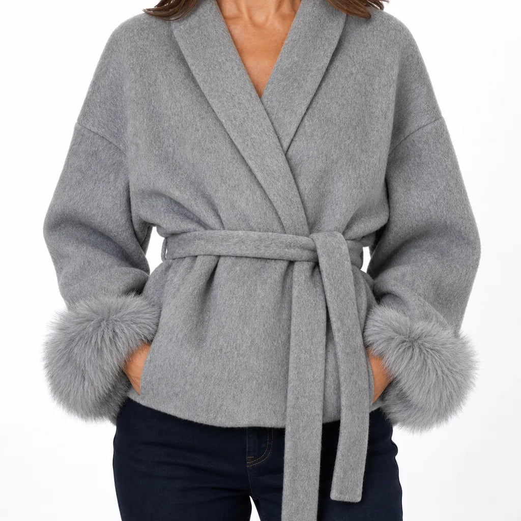 Anastasia | Women's Short Cropped Trench Coat - Color:Gray;Size:XS