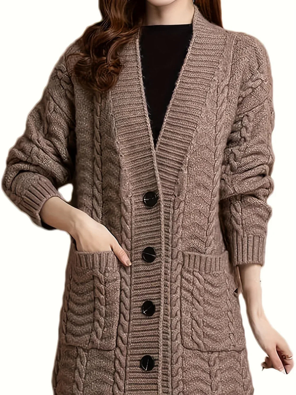 Women's Cable-Knit Longline Cardigan brown1.webp