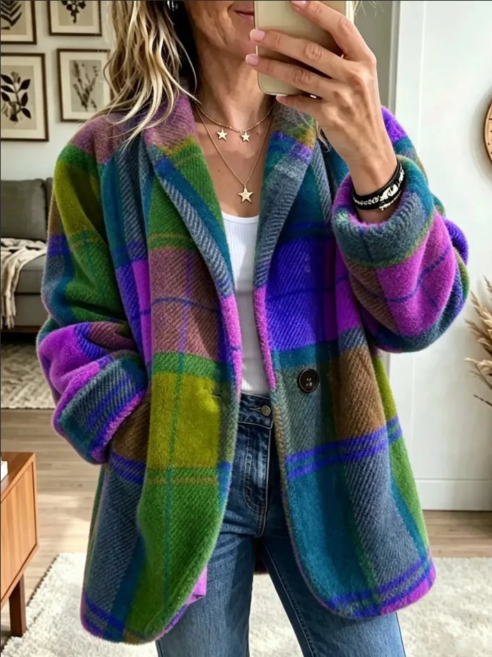Andrea | Women's Cozy Plaid Jacket - Size:XS;Color:Neptune