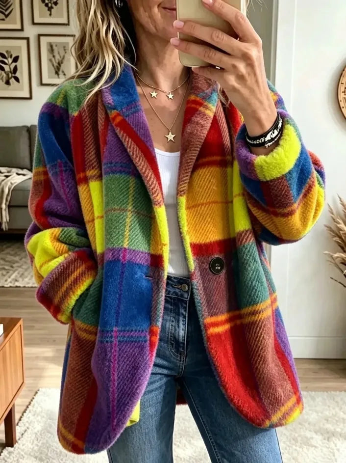 Andrea | Women's Cozy Plaid Jacket - Size:XS;Color:Sun