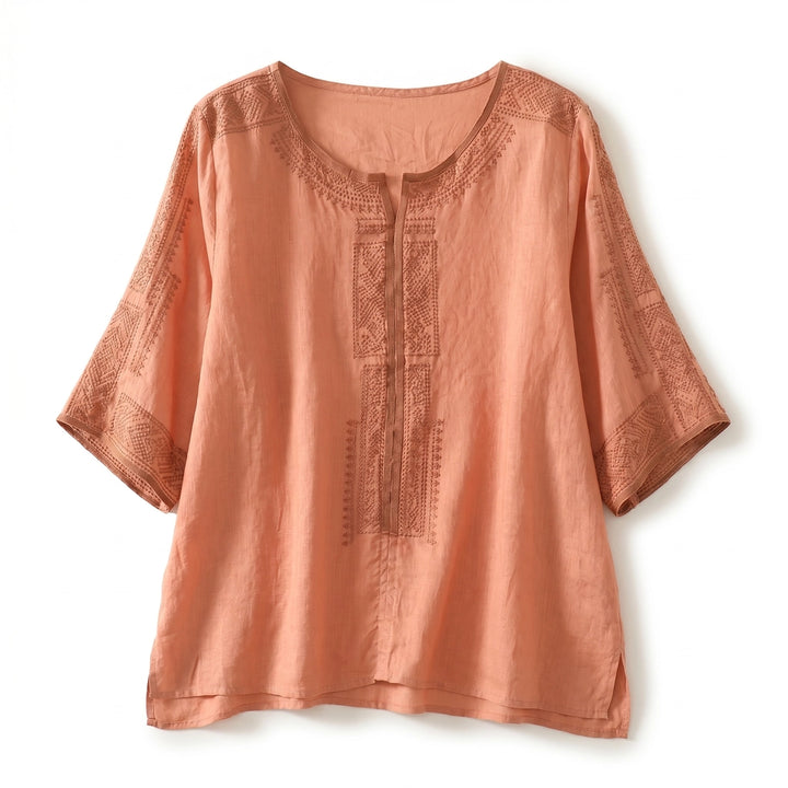 Aneesa Embroidered Top - Color:Orange;Size:S