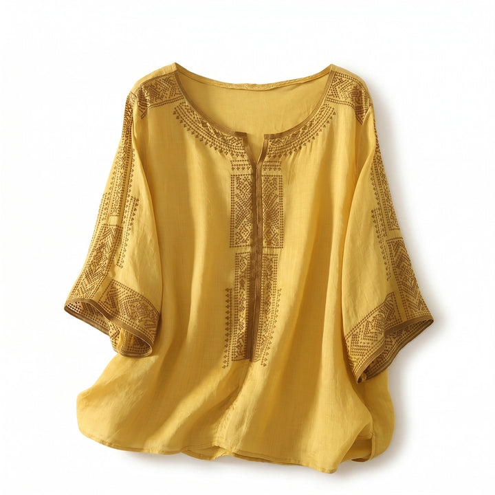 Aneesa Embroidered Top - Color:Yellow;Size:S