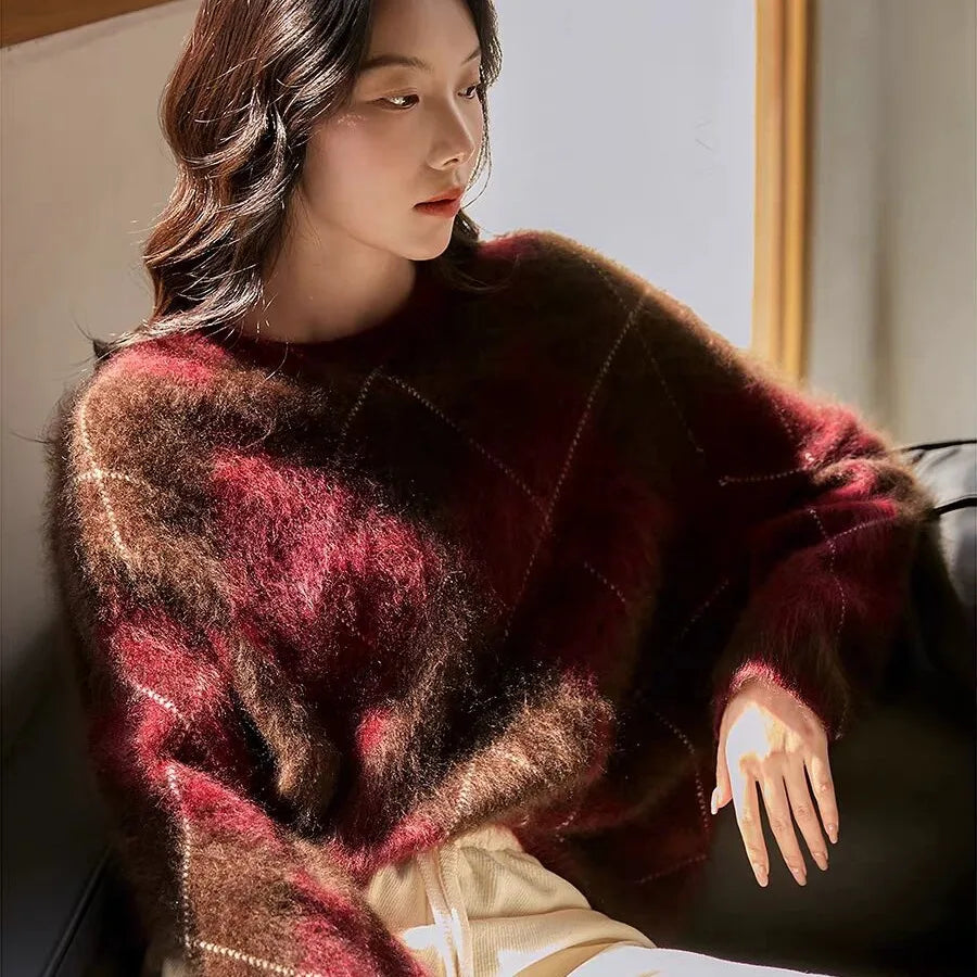 Women's Angelica | Women's Diamond Plaid Knit Sweater
