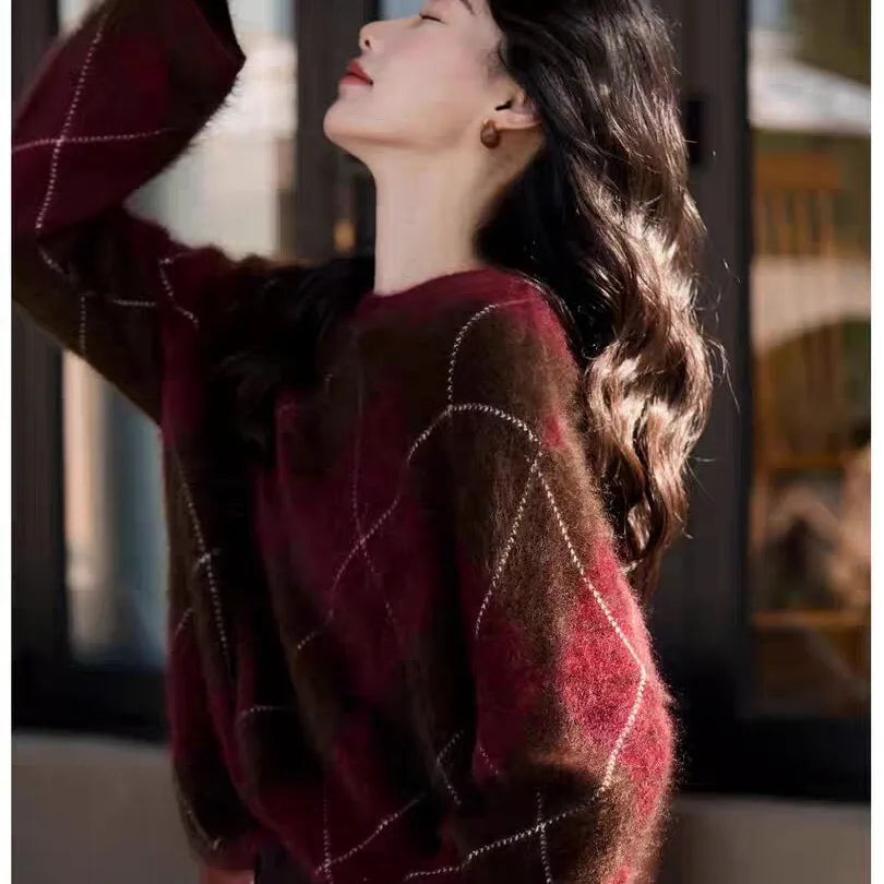 Women's Angelica | Women's Diamond Plaid Knit Sweater