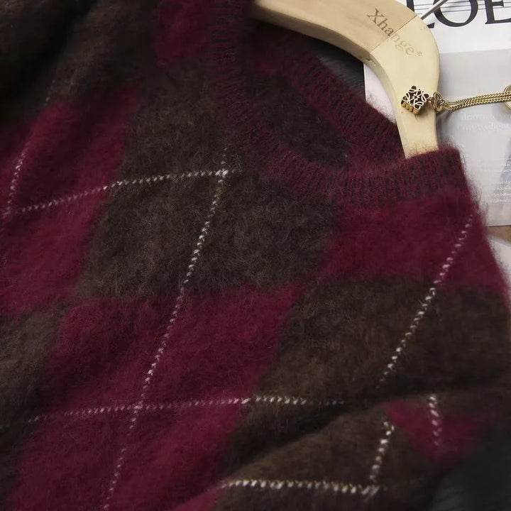 Women's Angelica | Women's Diamond Plaid Knit Sweater