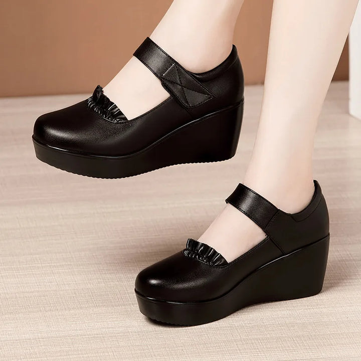 Ann | Women's Orthopedic Wedge Mary Jane Shoes  - Color:Black;Size:35