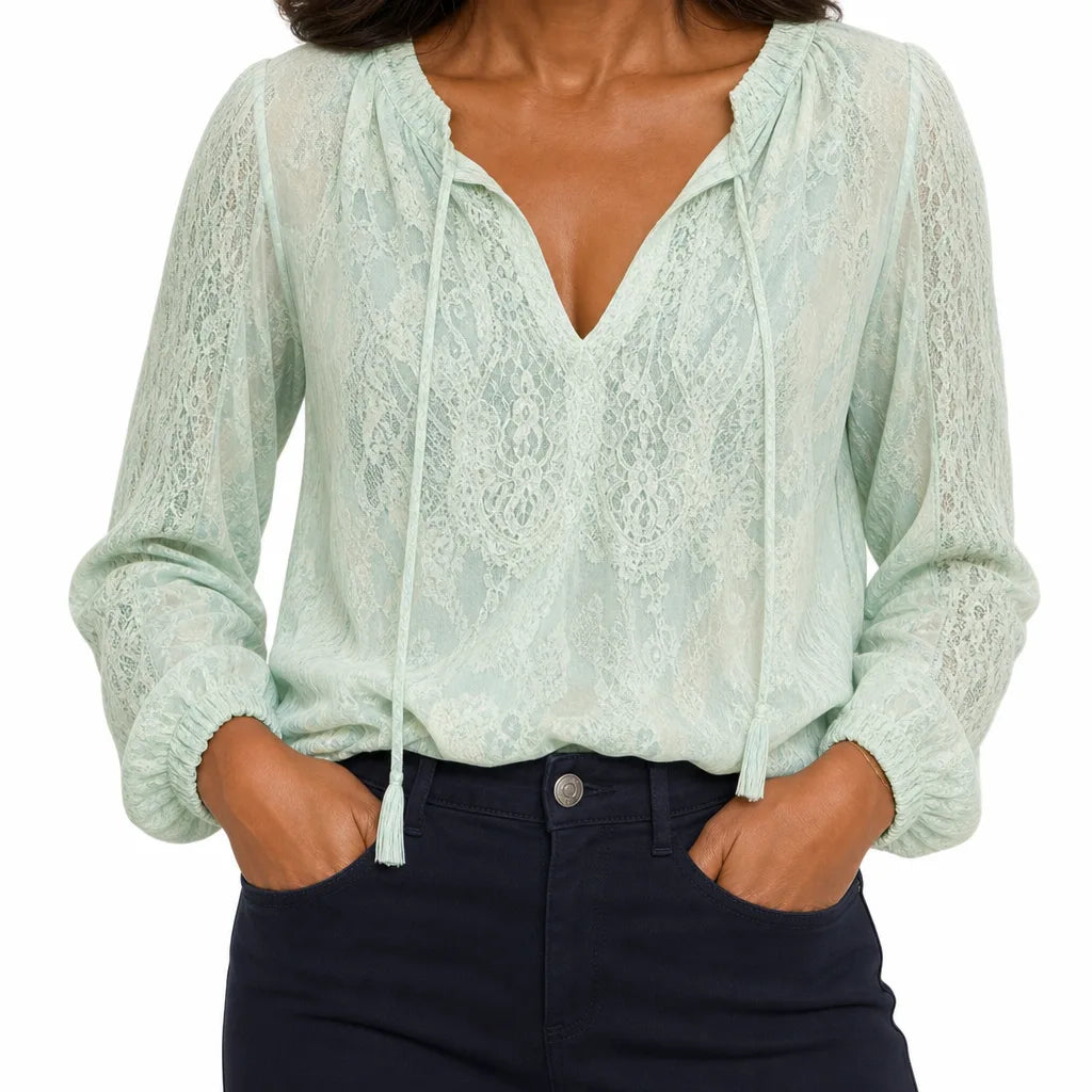 Women's Green Sebastian Lace V-Neck Blouse