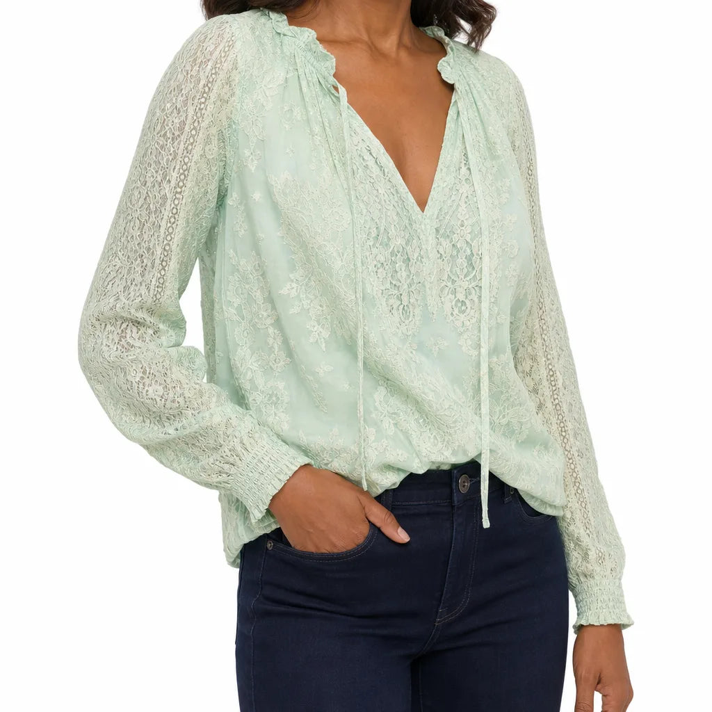 Women's Green Sebastian Lace V-Neck Blouse