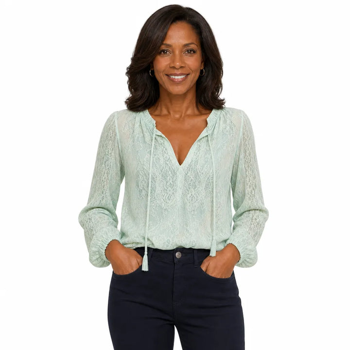 Women's Green Sebastian Lace V-Neck Blouse