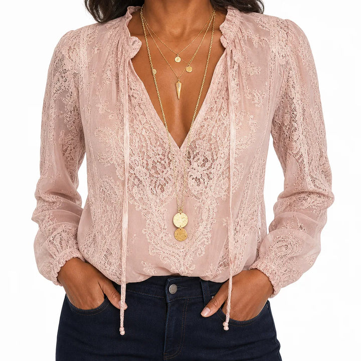 Women's Pink Sebastian Lace V-Neck Blouse