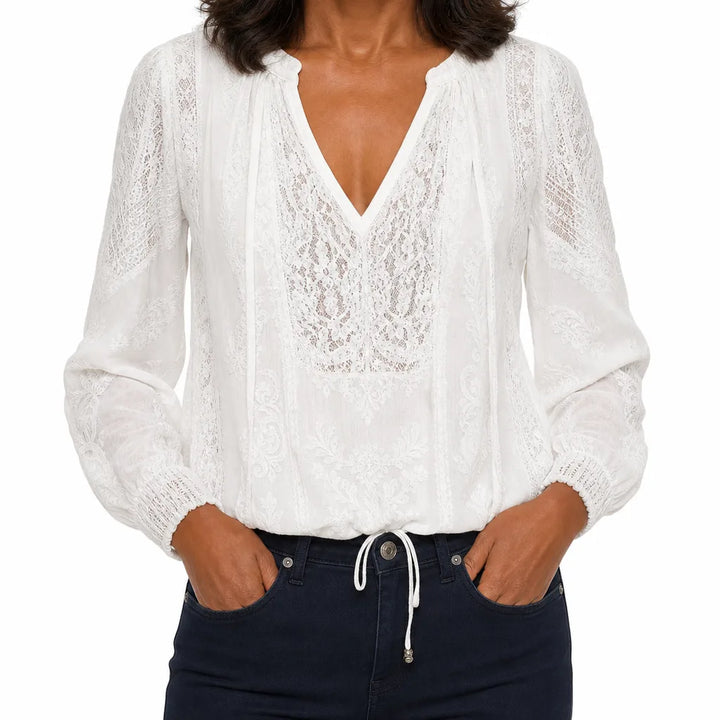 Women's White Sebastian Lace V-Neck Blouse