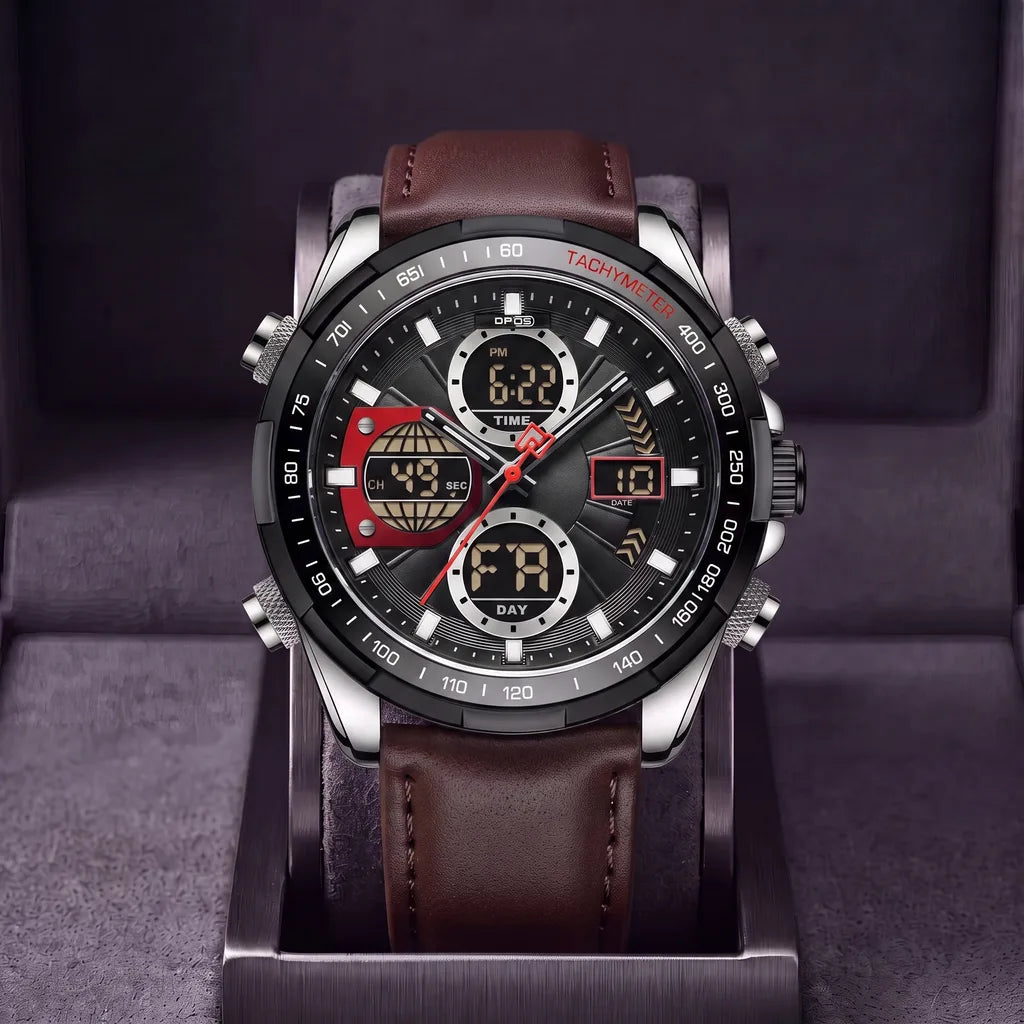 Anson | Mens Digital Leather Watch - Color:Brown/Black