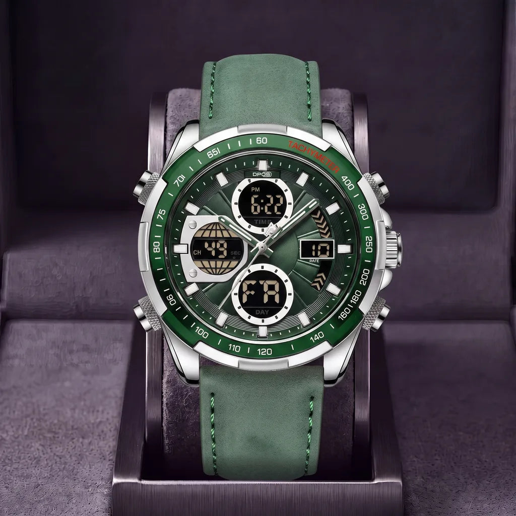 Anson | Mens Digital Leather Watch - Color:Green