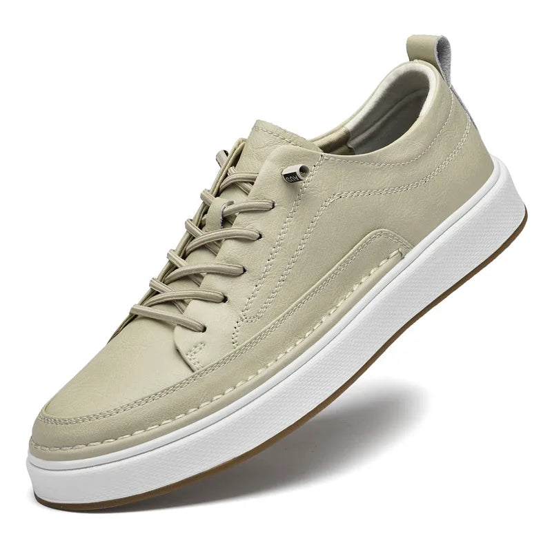 Anthony | Men's Leather Sneakers - Color:Beige;Size:38