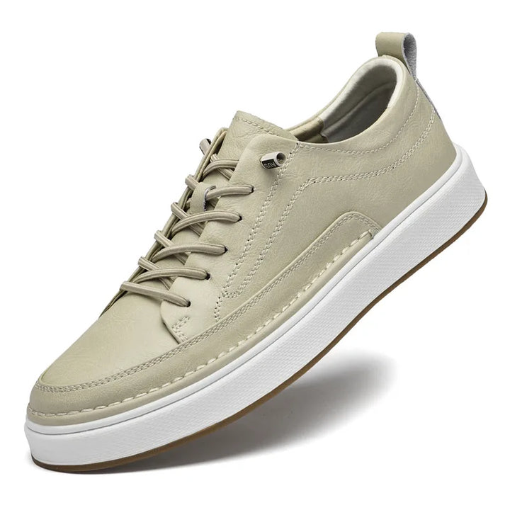 Anthony | Men's Leather Sneakers - Color:Beige;Size:38