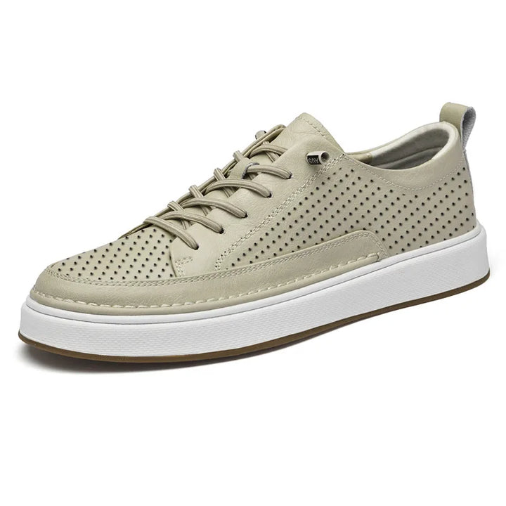 Anthony | Men's Leather Sneakers - Color:Beige Breathable;Size:38