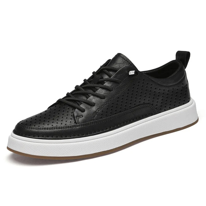 Anthony | Men's Leather Sneakers - Color:Black Breathable;Size:38