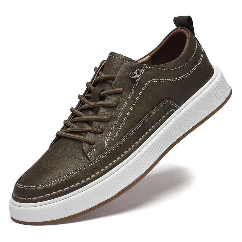 Anthony | Men's Leather Sneakers - Color:Brown;Size:38