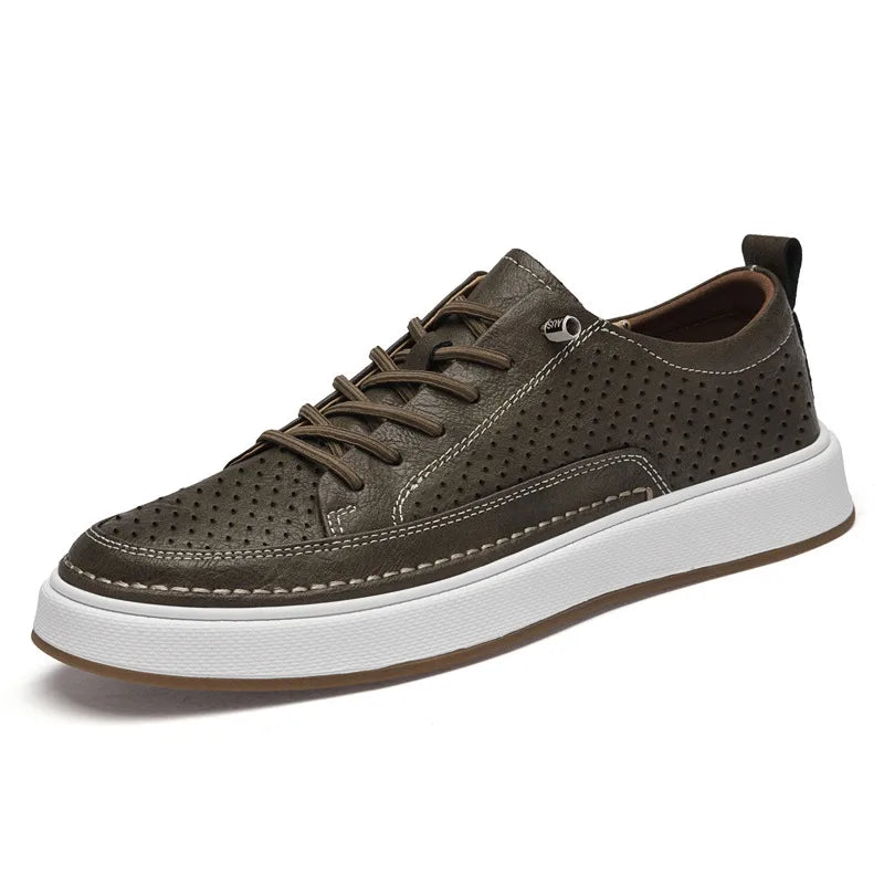 Anthony | Men's Leather Sneakers - Color:Brown Breathable;Size:38