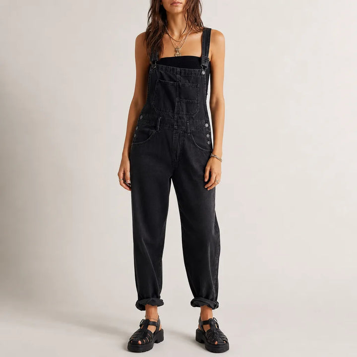 Women's Black Irving Washed Denim Overalls