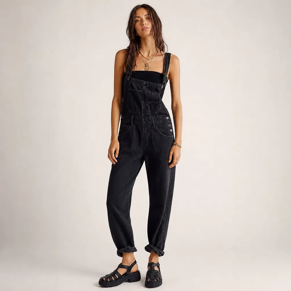 Women's Black Irving Washed Denim Overalls