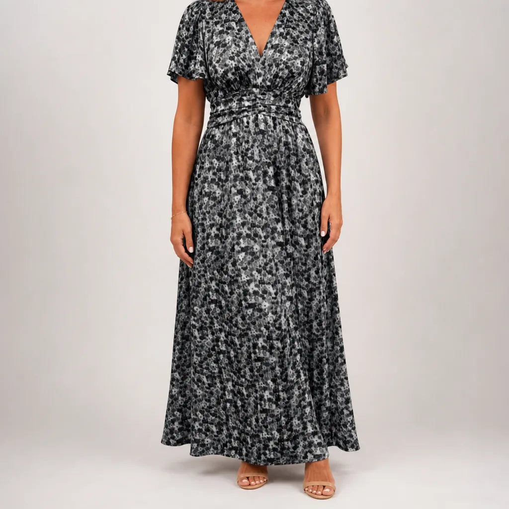 Anwen | Stylish Floral maxi Dress - Color:Black;Size:XS