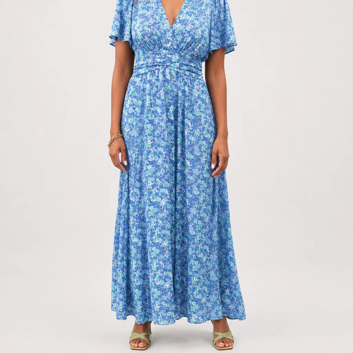 Anwen | Stylish Floral maxi Dress - Color:Blue;Size:XS
