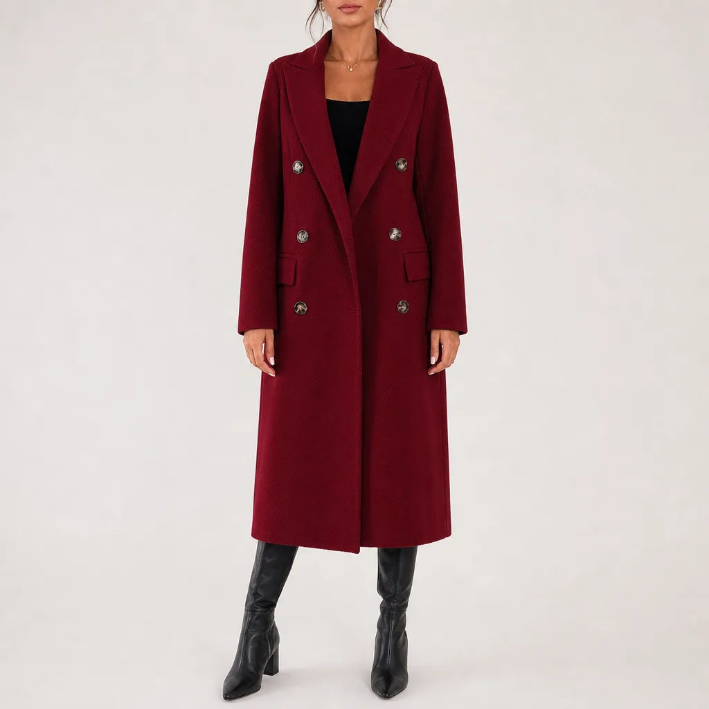 Arabella Long Trench Coat - Color:Red;Size:XS