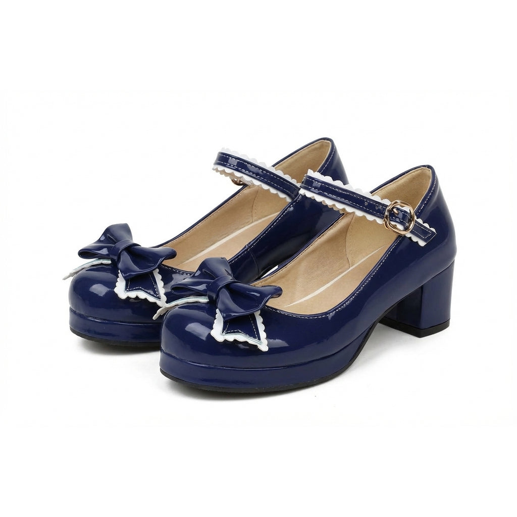 Aria Bow Block Heels - Color:Blue;Size:35