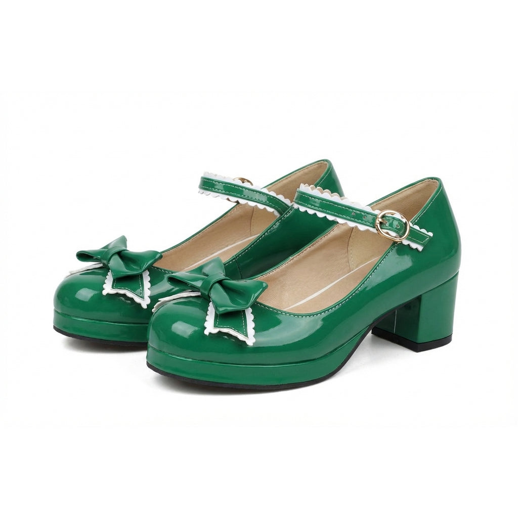 Aria Bow Block Heels - Color:Green;Size:35