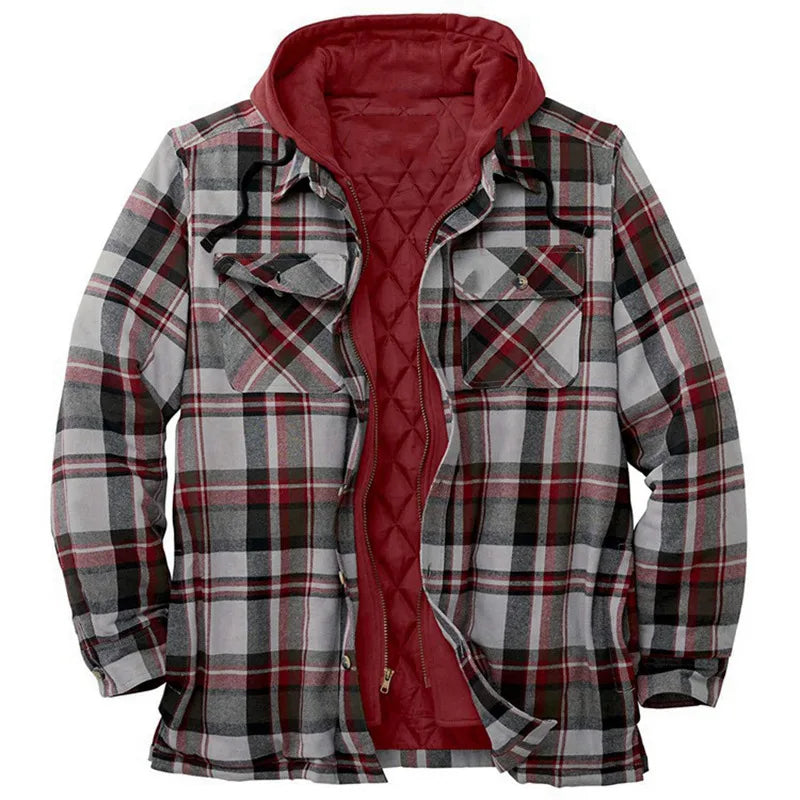 Arlo | Men's Winter Flannel Jacket - Size:XS;Color:Gray/ Red