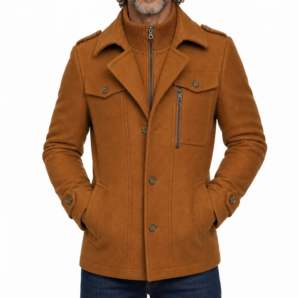 Men's Beige Fleming Double Collar Overcoat