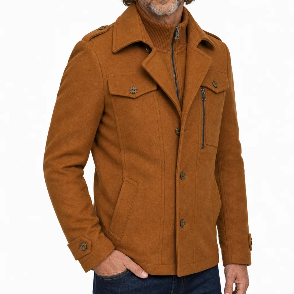 Men's Beige Fleming Double Collar Overcoat