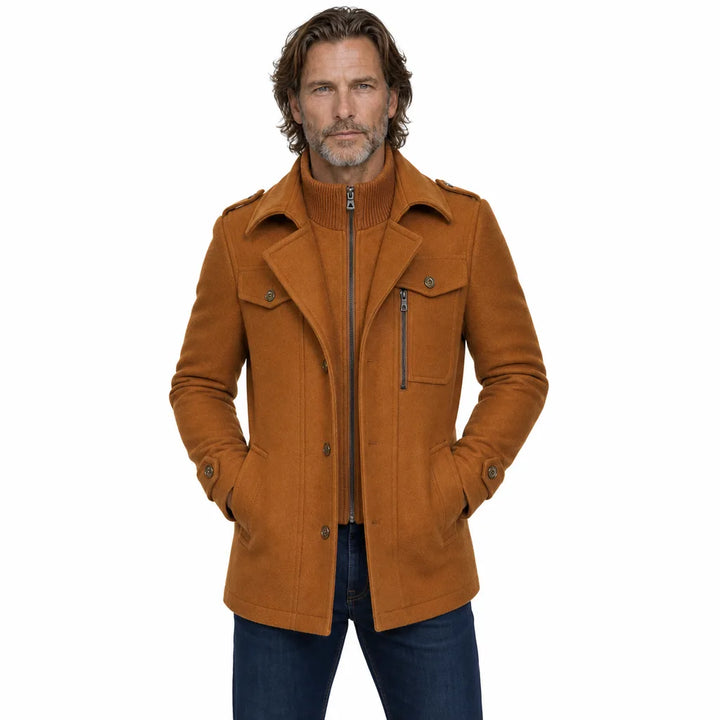 Men's Beige Fleming Double Collar Overcoat
