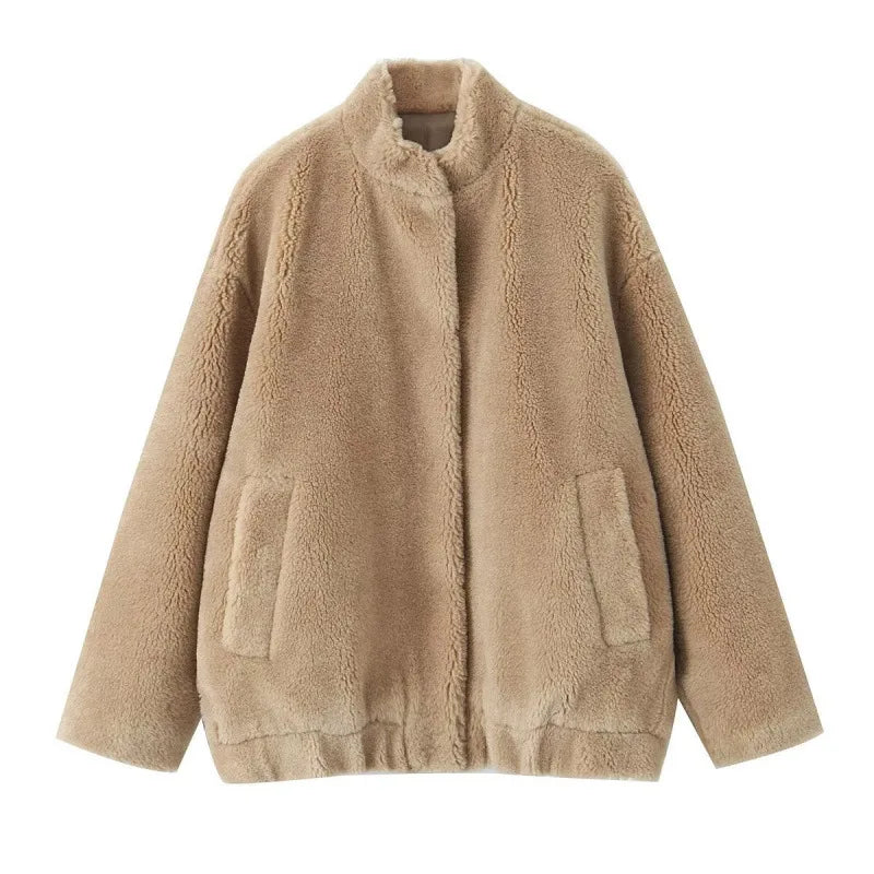 Ashley | Women's Teddy Oversized Jacket  - Color:Beige;Size:XXS