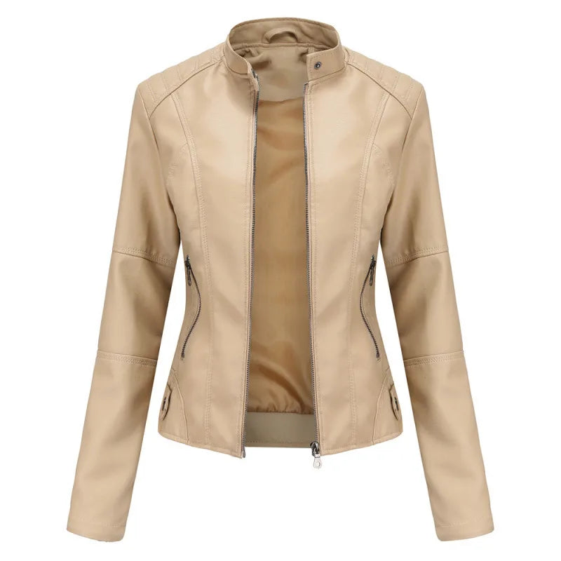 Auden | Women's Fall Leather Jacket  - Color:Beige;Size:XXS