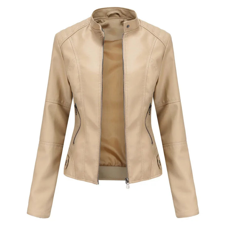 Auden | Women's Fall Leather Jacket  - Color:Beige;Size:XXS
